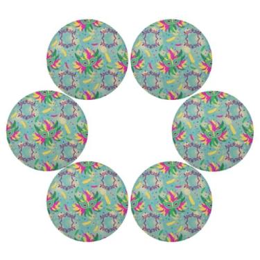 Imagem de Wassud Jogo americano conjunto de 6 tapetes de mesa redondos tropicais para cozinha e jantar tapetes laváveis resistentes ao calor para decoração de mesa 39 cm