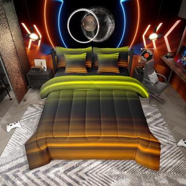 Imagem de Erosebridal Conjunto de cama de 7 peças ombré, solteiro, gradiente, arte abstrata, estampa 3D, moderna, brilhante, em uma bolsa, laranja, amarelo