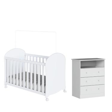 Imagem de Kit Berço e Cômoda Peroba Smim Cor Branco Quarto Infantil