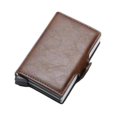 Imagem de Carteira Masculina Fina De Fibra De Carbono RFID, Mini Carteira Com 14