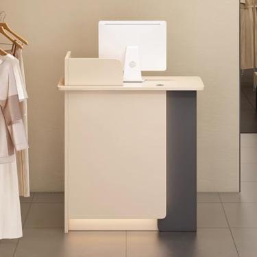 Imagem de Balcão de recepção, balcão de caixa de varejo com luzes LED, mesa de recepção para salão de beleza, com gaveta com trava moderna balcão de varejo para salão de beleza e supermercado (Li