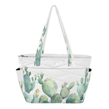 Imagem de Burbuja Sacola feminina de cacto aquarela, bolsa de mão com bolsos, leve e acolchoada para laptop, para viagem, escola, trabalho, academia