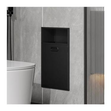 Imagem de Nicho de chuveiro de aço inoxidável, alcova de lata de lixo embutida, cozinha moderna, quarto, banheiro, prateleira embutida na parede, reforma da casa (cor: preto, tamanho: 30 x 50 x 14 cm/30 x 50 x