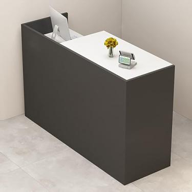 Imagem de Balcão de recepção de madeira com gaveta trancável e armário de armazenamento, mesa de balcão de varejo para loja, cinza, 100 x 50 x 100 cm