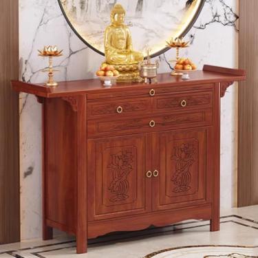 Imagem de Mesa de altar budista com armazenamento, armário de nicho pessoal para meditação, pedestal de oferta chinês (127,8 cm x 48,8 cm x 108 cm) - Perfeito para adoração doméstica e práticas espirituais