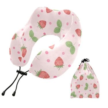 Imagem de Burbuja Almofada de pescoço de morango para viagem, almofada de viagem de espuma viscoelástica para suporte de cabeça de carro de avião dormindo, lavável na máquina e portátil