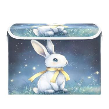 Imagem de SEHANY Cestas de armazenamento fofas de coelho de desenho animado com tampas, organizador de caixas de armazenamento de tecido para armário de roupas, cobertor de escritório, berçário, 42 x 32 x 30 cm