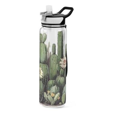 Imagem de Burbuja Garrafa de água Cactus Plant de 940 ml com tampa de palha, à prova de vazamento e livre de BPA para academia, esportes ao ar livre