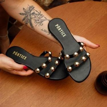 Imagem de Sandalia Feminina Rasteira Rastirinha Flat Flatform Casual Enfeite Brilho Metal-Feminino