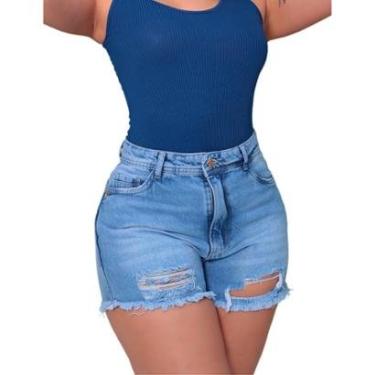 Imagem de Shorts Jeans Feminino Curto Rasgado Cós Alto Patria Brasil-Feminino