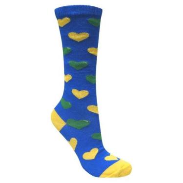 Imagem de Meia 3/4 Cano Alto Copa Corações Azul Infantil e Adulto - Miimos, G