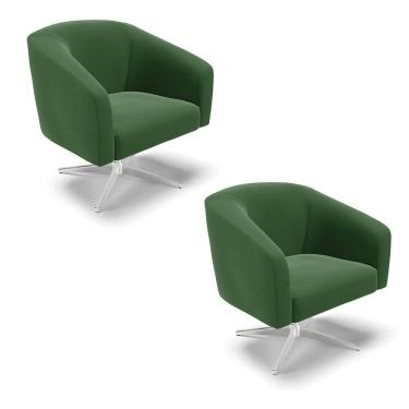 Imagem de Kit 02 Poltronas Giratória Stella Suede Verde Base Cromada