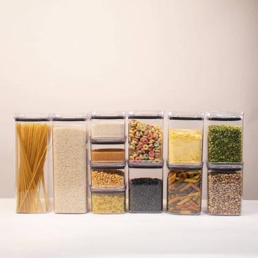 Imagem de Kit 12 Potes Hermético Transparente Quadrado Para Porta Mantimento Cozinha