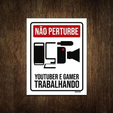 Imagem de Placa Decorativa Youtuber Gamer Trabalhando Pc 27X35