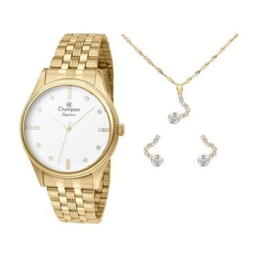 Imagem de Kit Relógio Feminino Champion Analógico Elegance - CN25841W com Acessórios-Feminino