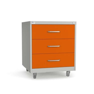 Imagem de Gaveteiro de Aço 3 Gavetas com Rodízios e Chave Laranja/Cinza