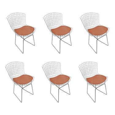 Imagem de Kit 6 Cadeiras Bertoia Cromada Com Assento Sintético Cobre