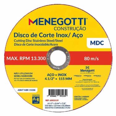 Imagem de Disco Corte 10Un Aço Inox 4.1/2 115Mm 13300Rpm Mdc Menegotti