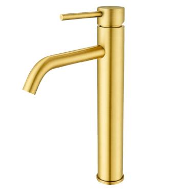 Imagem de Torneira Misturador Monocomando Bica Alta para Banheiro Acabamento Dourado Escovado DP6202