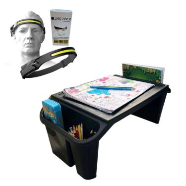 Imagem de Bandeja Mesa Colo Apoio Comer Refeição Cama Suporte Notebook + Luminária Led Cor Preto