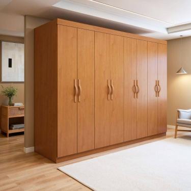 Imagem de Guarda-roupa de Casal 8 Portas e 6 Gavetas em Mdf Linha Serenata Amêndoa Clean