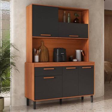 Imagem de Cozinha Compacta 5 Portas 1 Gaveta 140cm com Nicho Dunas Itatiaia Cinamomo / Grafite Intenso