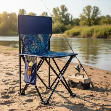 Imagem de Cadeira Pesca Praia Dobrável Banqueta Encosto Bolso Lateral - Yeet