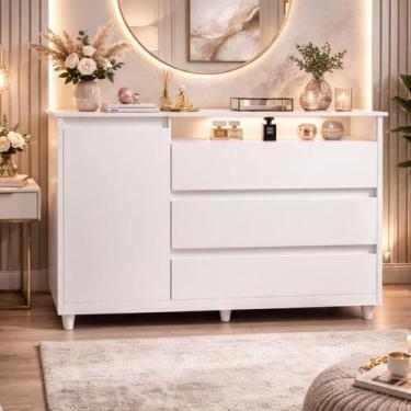 Imagem de Cômoda Quarto 3 Gavetas 1 Portas Branco Sky - Primus, Branco