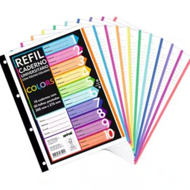 Imagem de Refil Folha Fichário A4 Caderno Universitário c/500 Fls. coladas Color 4 furos - Spiral