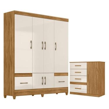 Imagem de Guarda Roupa Casal MS912 e Cômoda Vênus Freijó Off White– Moval