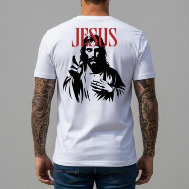 Imagem de Camiseta Branca Masculina Estampa Jesus Algodão Premium Camisa Gospel 
