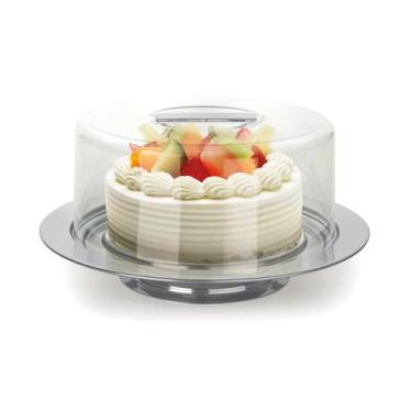 Imagem de Boleira Com Pedestal Prato Para Bolo 25cm Base Aço Inox Cúpula Acrílic