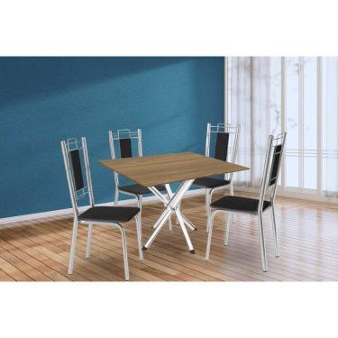 Imagem de Conjunto de Jantar Volga com 4 Cadeiras Lisboa 4 Lugares Tampo em MDF Preto 90CM