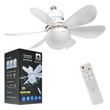 Imagem de Ventilador De Teto Com Lâmpada Controle Remoto Estrutura Branco Pás Br