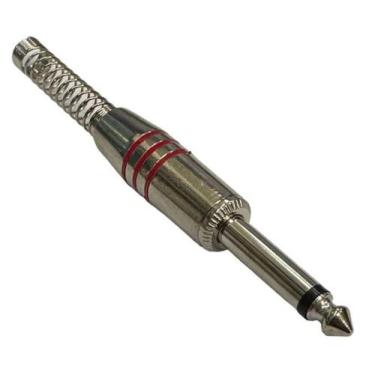 Imagem de Kit 4 pçs - plug p10 mono - prata e vermelho - com mola - Diprimeira