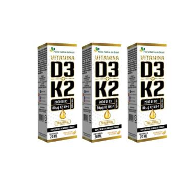 Imagem de Kit 3x Vitamina D3 2000ui + Vitamina K2 3x20ml Laranja Flora-Unissex