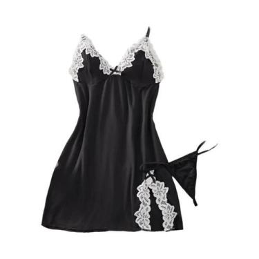 Imagem de Camisola Sexy De Renda Com Decote Em V Profundo Na Cor Roxo Claro, Con