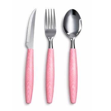 Imagem de Faqueiro Jogo Talheres 12 Peças Inox Cabo Rosa Garfo Faca Colher