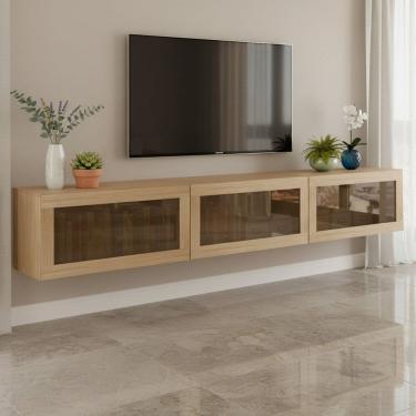 Imagem de Rack Suspenso para Tv 3 Portas Basculante 240cm R1500 Jatoba Terroso Yescasa Jatoba Terroso