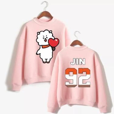 Imagem de Suéter Moletom Blusa Gola Careca Adulto BTS Jin 92 ovelha e coração - 