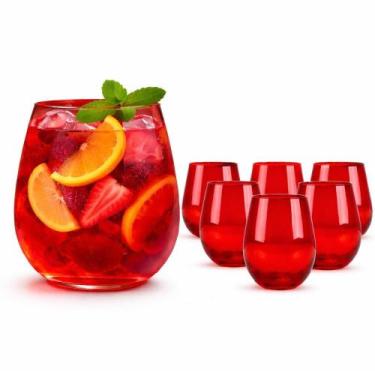 Imagem de Copos Vermelho Vidro 625Ml Kit 6 Redondo Grande Jogo Tacas Alta Diamon