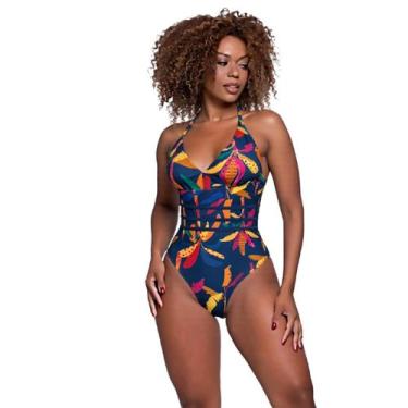 Imagem de Maiô Feminino Modelador Frente Única Estampado Bojo Removível Alças Aj