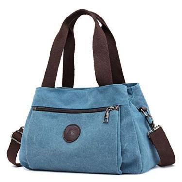 Imagem de DOURR Hobo Bolsa tiracolo de lona para mulheres, bolsa tiracolo com vários compartimentos, Azul - Médio, M