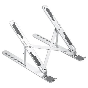 Imagem de Suporte para notebook ajustável de 7 marchas portátil dobrável liga de alumínio antiderrapante suporte para tablet portátil estrutura estável prata