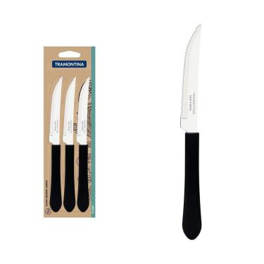 Imagem de Conjunto de Facas para Churrasco Tramontina Leme com Lâminas em Aço Inox e Cabos de Polipropileno Preto 3 Peças Tramontina