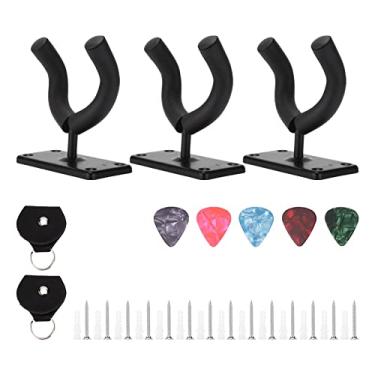Imagem de Suporte de guitarra, cabide de guitarra de montagem em parede 3 peças com palhetas de guitarra para bandolim para baixo para guitarra para banjo