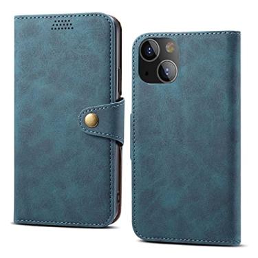 Imagem de GSYH Capa carteira para iPhone 13 Mini/13/13 Pro/13 Pro Max, Capa fólio de couro legítimo à prova de choque com slots para cartão Kickstand TPU Shell fecho magnético Folio Capa, Azul, 13pro 15,1 cm