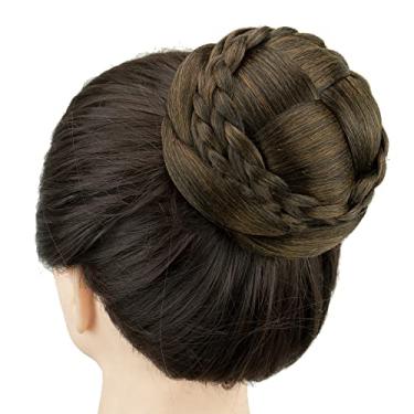Imagem de IMISSU Cobertura de cabelo chignon trançado dançarina rosquinha peruca de cabelo scrunchie coque para mulheres (M2 Castanho Misto)