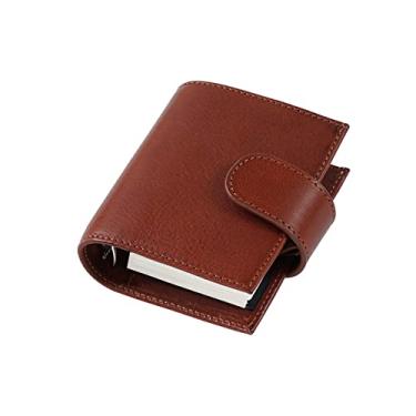 Imagem de Bloco de notas tamanho A9 normal de couro de grão integral 3 furos anel de ventoinha caderno com organizador de 19 mm diário de viagem, castanha