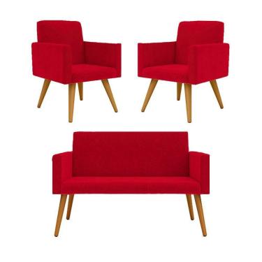 Imagem de Kit Namoradeira + 2 Poltronas Nina Balaqui Decor Vermelha